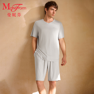曼妮芬男士睡衣两件套装莫代尔休闲短袖短裤夏季薄款家居服起居服