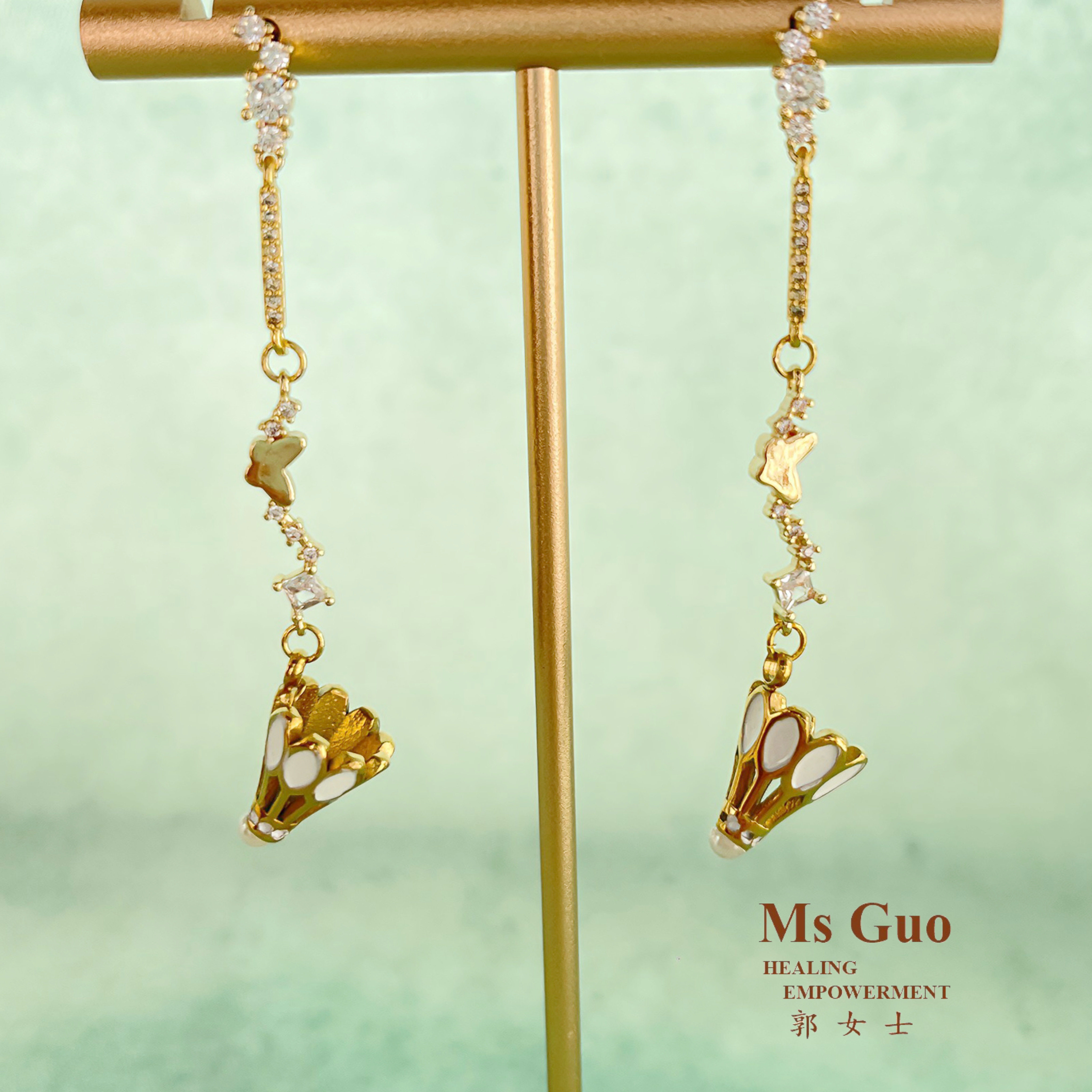 MsGuo手工白羽毛球耳环S925银针