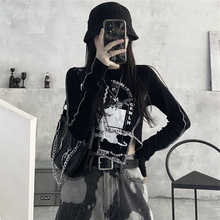 甜酷风辣妹长袖T恤女秋季设计感小众修身显瘦短款露脐炸街上衣潮