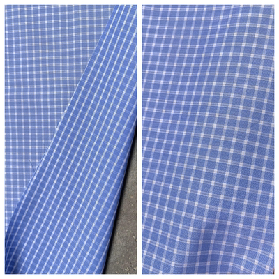 棉涤混纺服饰蓝色格纹春夏布料