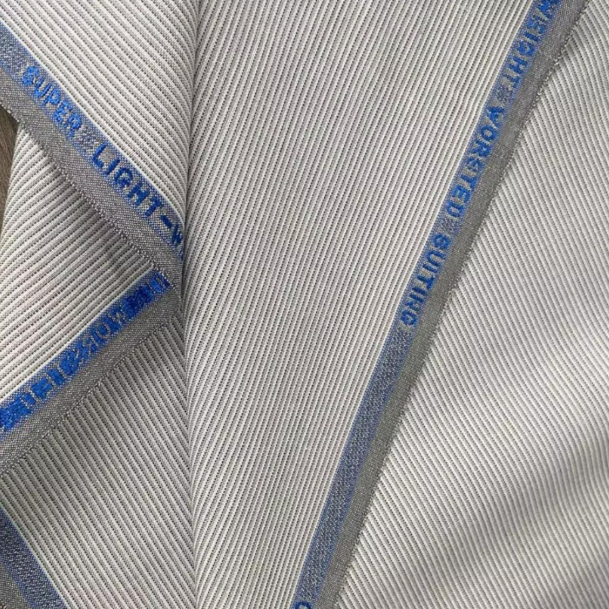 古董料绝版老料灰白条纹羊毛精纺面料抗皱微挺定制西装布料