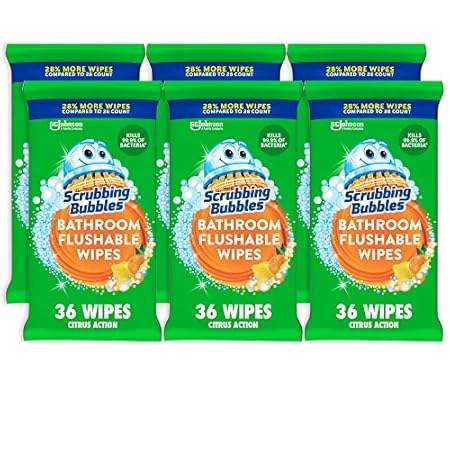 Scrubbing Bubbles Antibacterial Bathroom Flushable Wipes