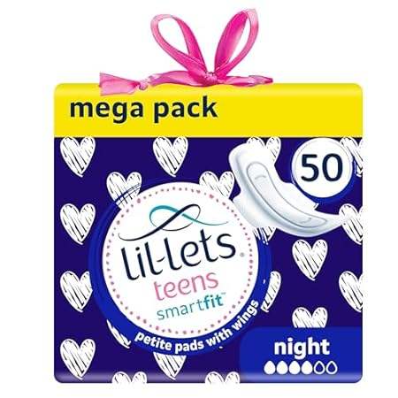Lil-Lets Teens Night Pads with Wings - 50 Count Period Pa