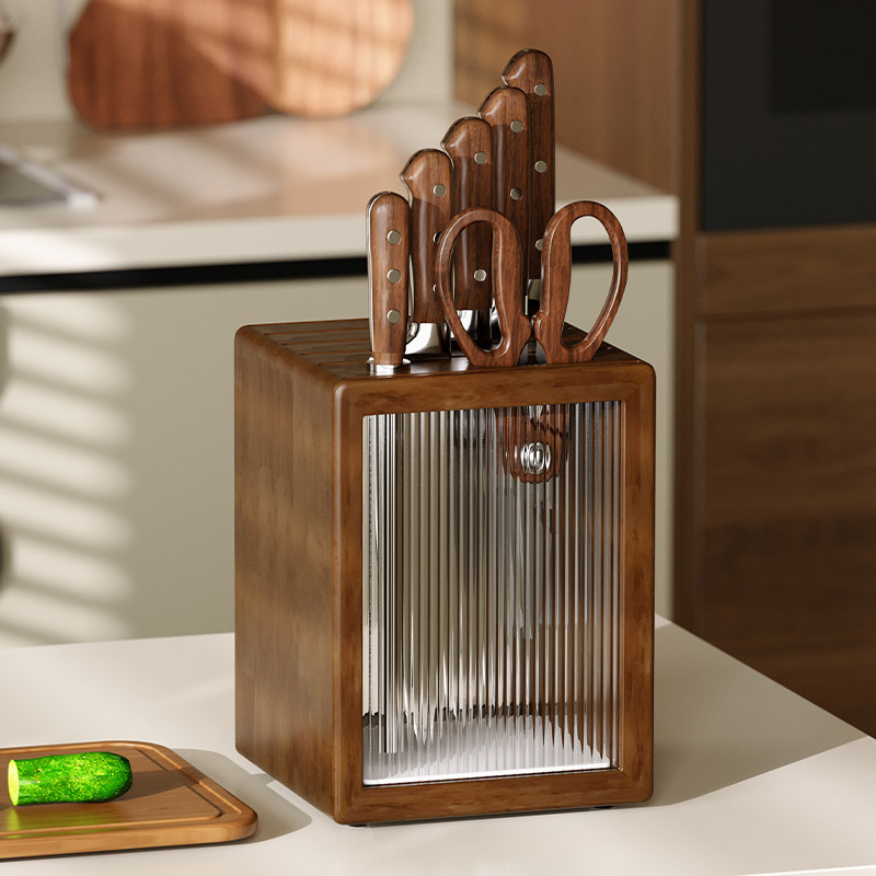 实木刀架置物架厨房台面刀具收纳层架家用刀座多功能通风防霉菜刀