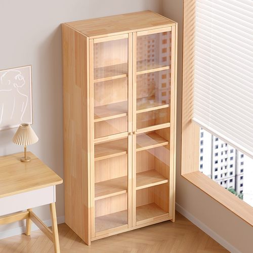 实木书柜带柜门双开关小书架家用一体靠墙防尘飘窗储物柜展示柜