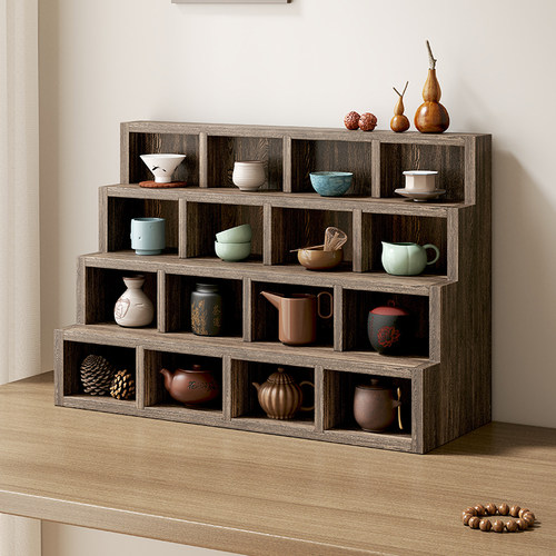 实木茶杯架博古架多宝杯格子架紫砂壶工艺礼品摆饰摆放架茶具茶碗