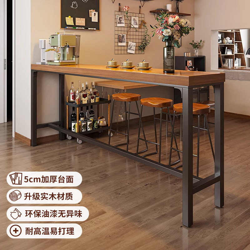 实木吧台桌家用休闲靠墙长条桌图片