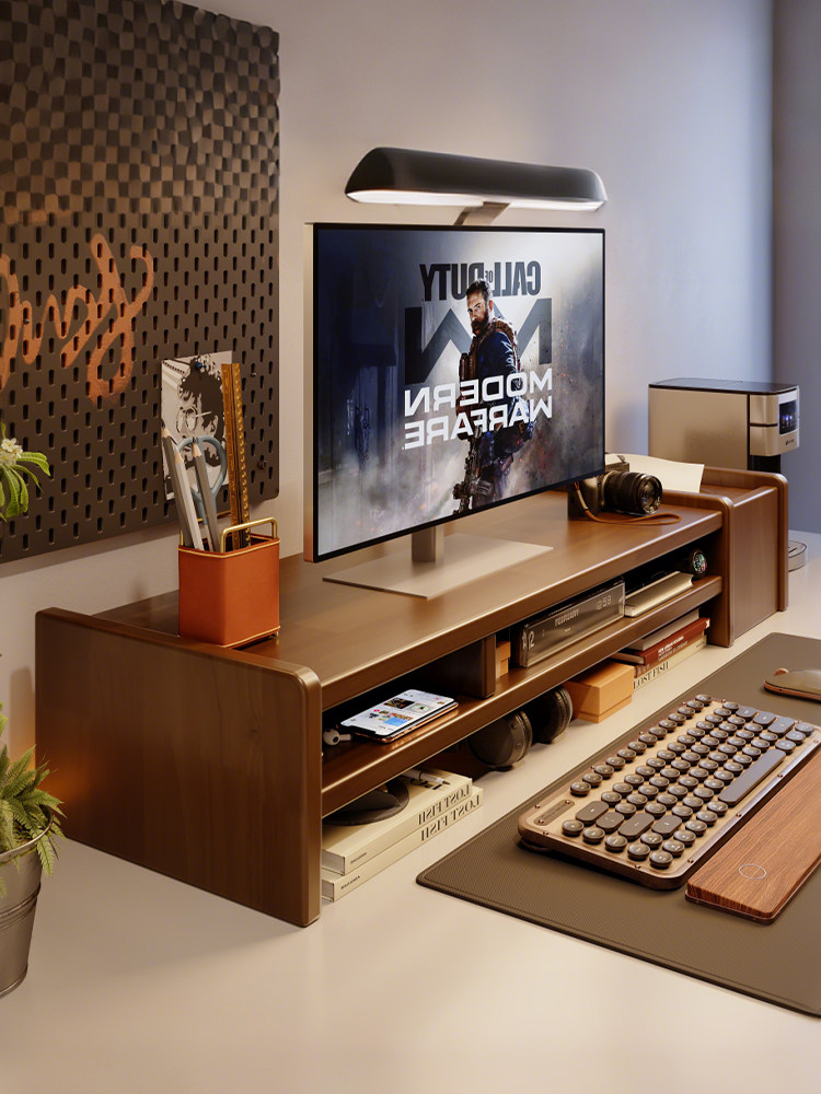 台式电脑显示器增高架实木电脑桌置物架办公室桌面收纳工位布置