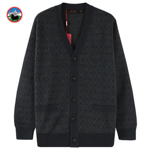 雪舟男士牦牛绒开衫V领针织衫秋冬打底保暖毛衣爸爸装