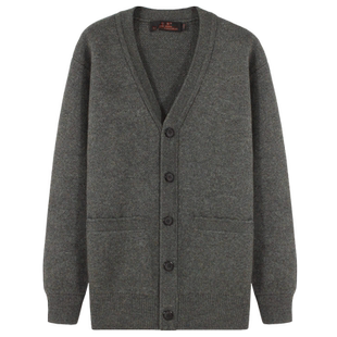 雪舟男士牦牛绒开衫V领针织春冬季宽松毛衣爸爸装