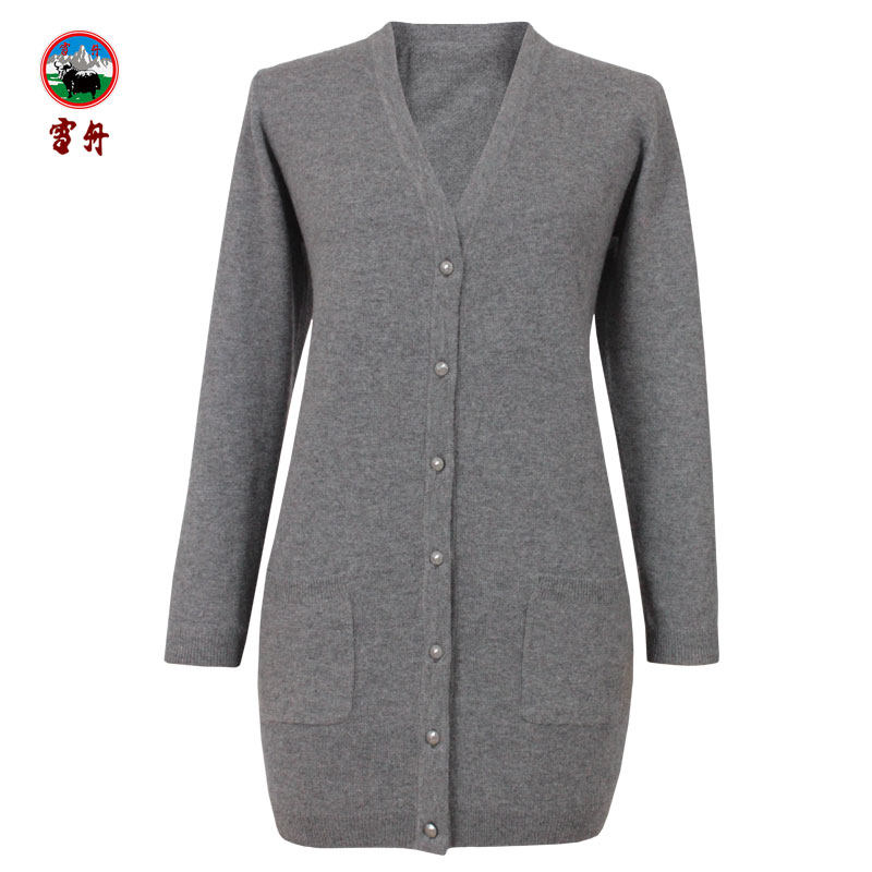 雪舟牦牛绒女士针织V领冬长款羊毛衫