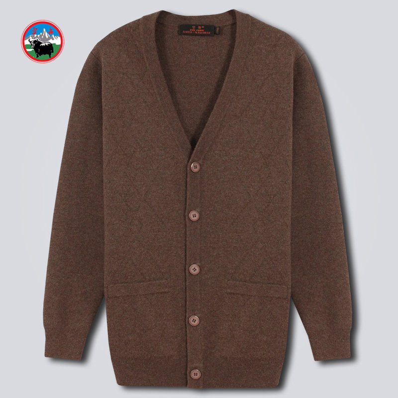 雪舟100%羊毛男式羊毛开衫V领春秋季针织打底毛衣装