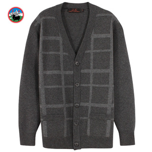 雪舟男式羊毛开衫V领秋冬针织宽松保暖毛衣