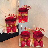 2.14情人节玫瑰花蛋糕装 饰金色围边pu蝴蝶结love亚克力装 扮插件