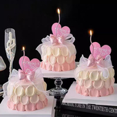 网红38女神节快乐爱心卡片蛋糕装 饰蝴蝶结珍珠鱼尾纱丝带装 扮插牌