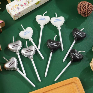 韩国简约ins风白色银色HB生日快乐爱心蜡烛派对甜品蛋糕装 饰插件