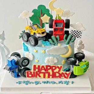 儿童蛋糕装饰旋风战飚车速队男孩怪兽宝宝巴士越野工程车烘焙摆件