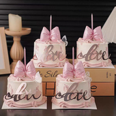 2.14情人节快乐pu立体蝴蝶结蛋糕装 饰love亚克力情侣告白装 扮插件