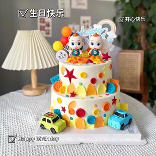 饰超级宝贝卡通回力小汽车摆件宝宝生日烘焙插件 儿童男孩蛋糕装