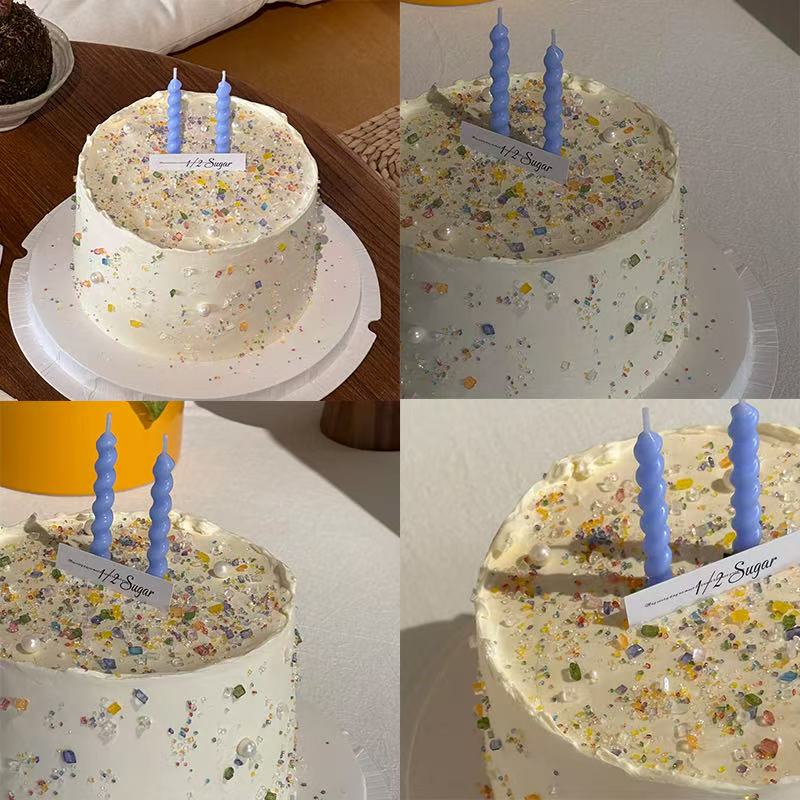 韩系珠光极简风多巴胺宝石砂糖生日扭扭螺纹蜡烛烘焙蛋糕装饰摆件