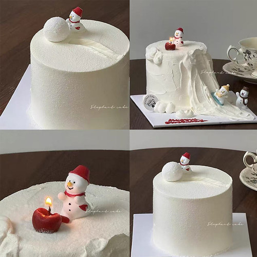 网红2025冬季圣诞烂漫雪景可爱帽子滑板雪人堆雪球蛋糕装饰摆件