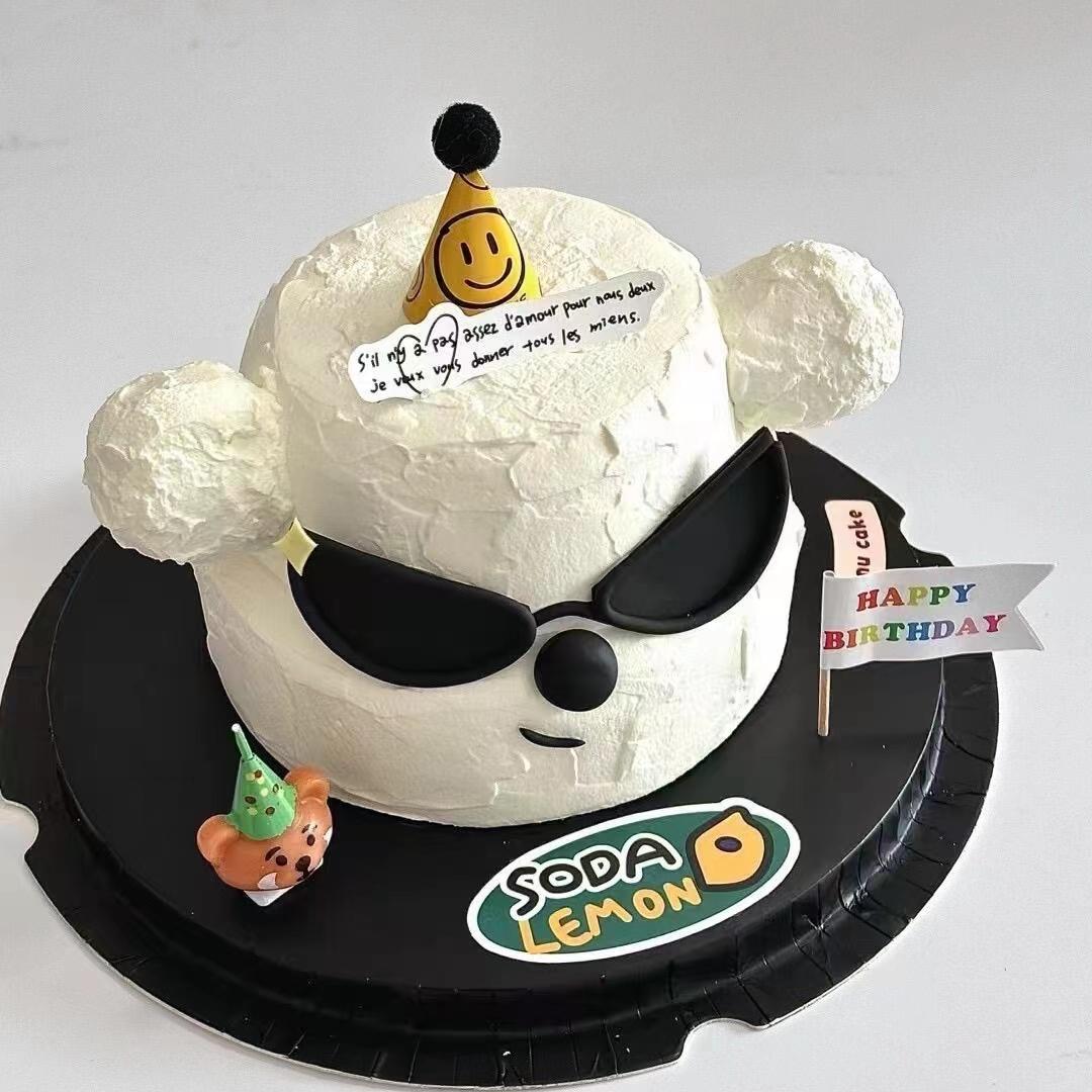 小红书同款墨镜小狗生日蛋糕装饰菠萝冰淇淋甜筒眼镜烘焙装扮插件