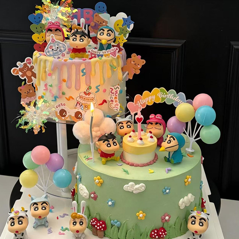 卡通蜡笔小新儿童生日主题甜品台蛋糕装饰摆件野原新之助装饰插件