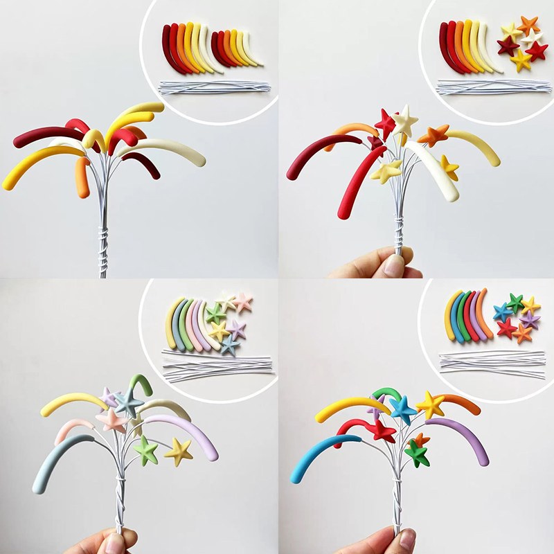 网红多巴胺创意彩虹星星造型礼花蛋糕装饰节日氛围感烘焙装扮插件