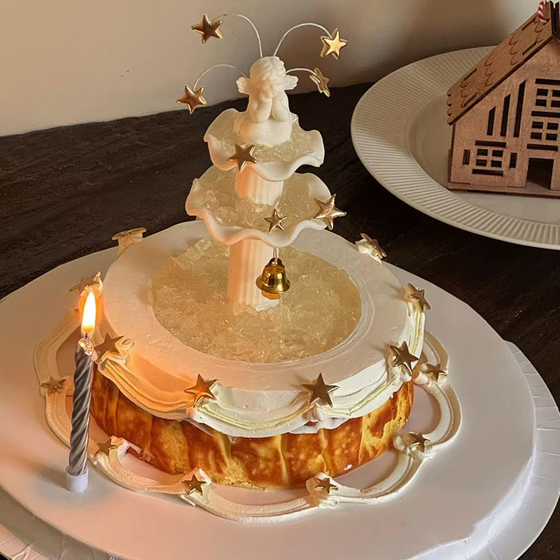 网红同款许愿池天使蛋糕装饰摆件模具复古罗马柱女神生日甜品插件