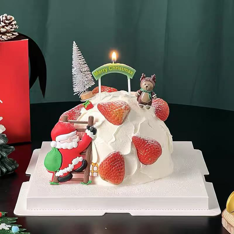 2025新款圣诞节爬楼梯礼物袋老人蛋糕装饰摆件拱门蜡烛烘焙插件