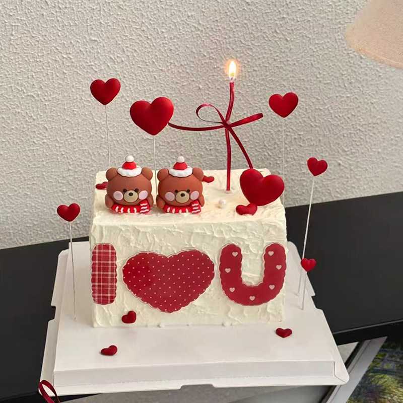 2.14网红情人节可爱围巾小熊蛋糕装饰摆件我爱你亚克力装扮插件,节庆用品/礼品,蛋糕/烘焙装饰用品,淘宝优惠券,粉丝福利购,淘宝优惠卷