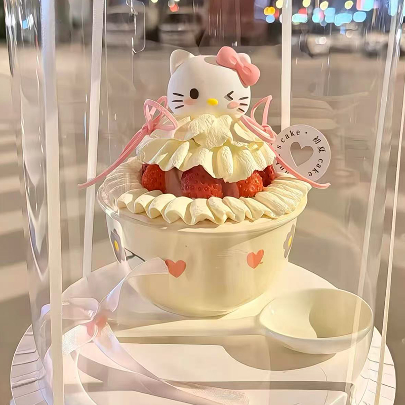 小红书同款圣诞节紫藤花陶瓷碗蛋糕装饰helloKitty草莓甜品碗装扮