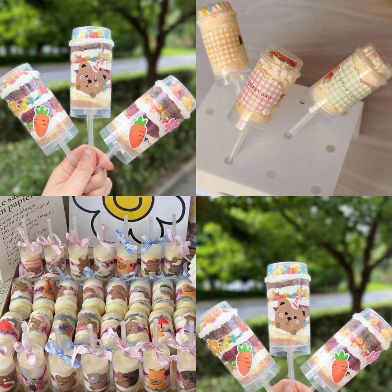 儿童节推推乐彩虹冰激凌推送器推筒推杯卡通贴纸烘焙甜品装扮配件