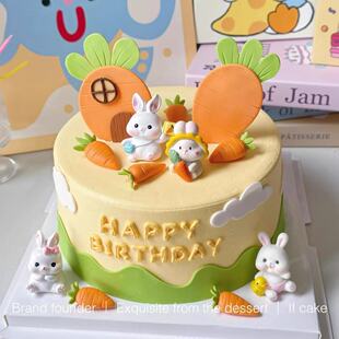 卡通胡萝卜兔宝宝周岁生日蛋糕装 扮插件 饰摆件蘑菇可爱兔烘焙装
