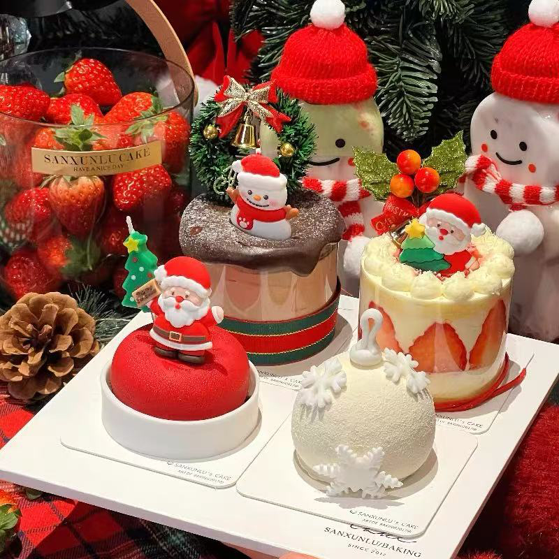 2025圣诞节创意软胶圣诞老人雪人蛋糕装饰摆件圣诞树蜡烛装扮插件