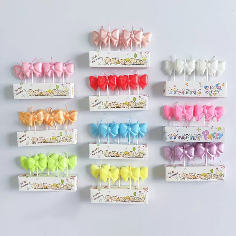 ins风多巴胺彩色蝴蝶结蜡烛蛋糕装饰插件小仙女生日派对装扮配件