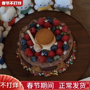 秋季米菲兔子焦糖布丁塔蛋糕装饰蜂蜜搅拌棍熊兔饼干甜品装扮