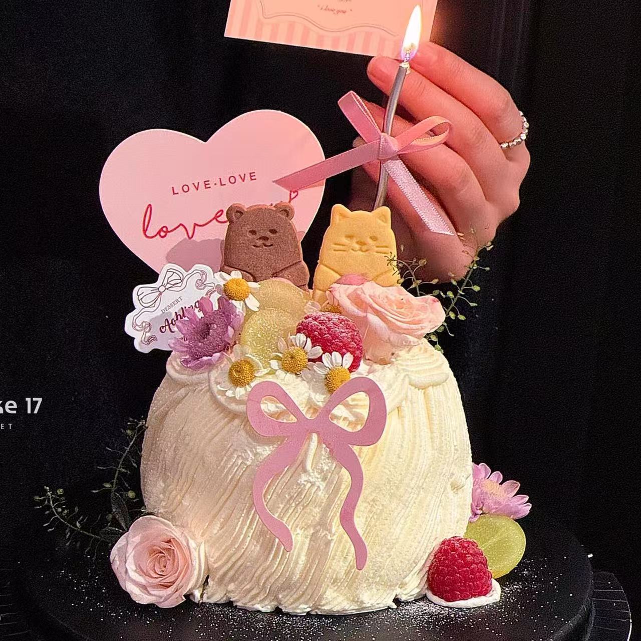 2025情人节熊兔饼干蛋糕装饰情侣表白粉爱心LOVE卡片烘焙装扮插件