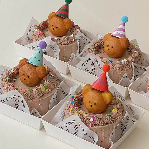 六一儿童节玛德琳小熊面包蛋糕装饰迷你帽子油纸包装便当盒插件