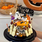 2025万圣节搞怪幽灵手指蛋糕装 饰摆件鬼脸南瓜蝙蝠蜘蛛网装 扮插件