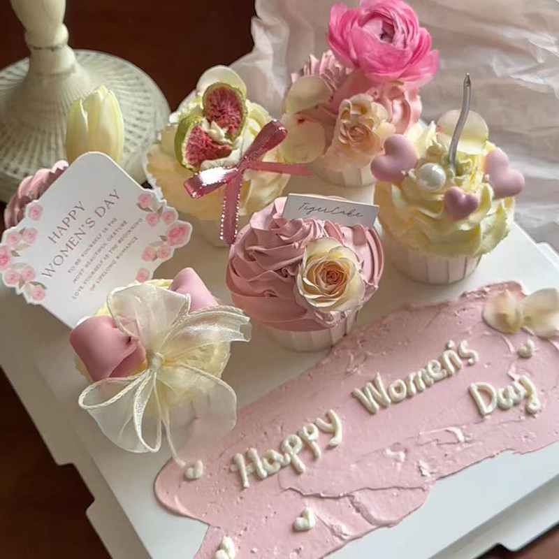 38女神节纸杯蛋糕装饰小清新粉色母亲节卡片芍药玫瑰花烘焙插件