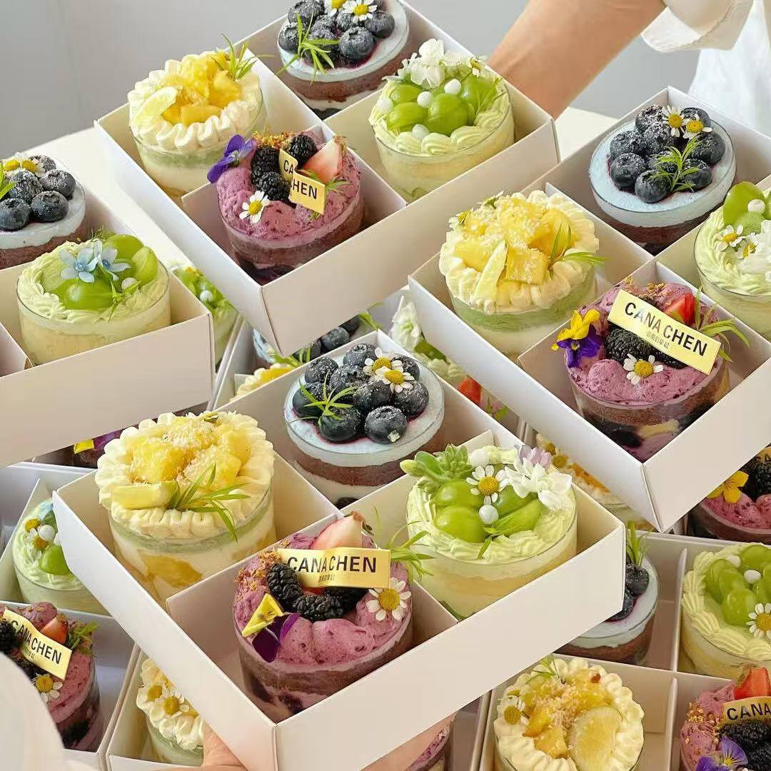 夏日春游四宫格甜品蛋糕装饰栗子可可下午茶外带甜品包装打包盒子