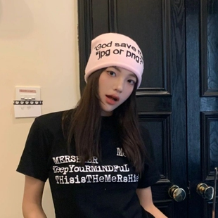 字母针织毛线帽godsaveme 套头帽春秋堆堆帽街头雅痞嘻哈亚比风帽