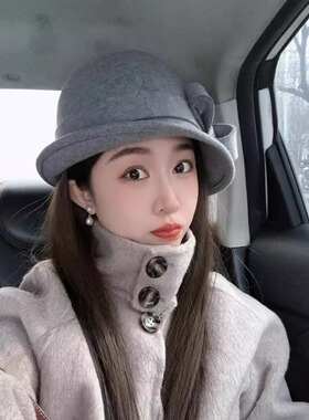 卷边渔夫帽英伦气质大蝴蝶结