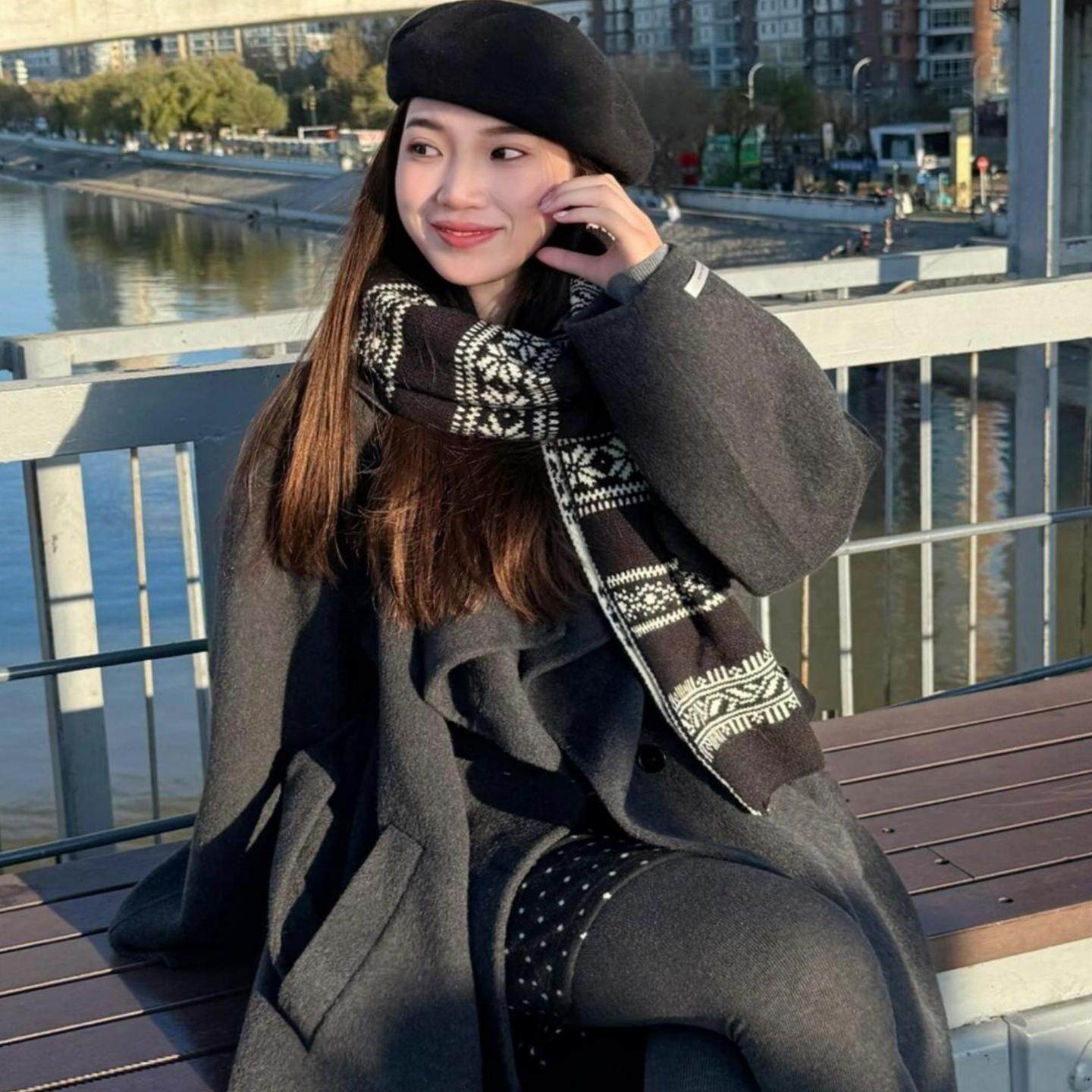 圣诞雪花红绿色针织围巾保暖加厚