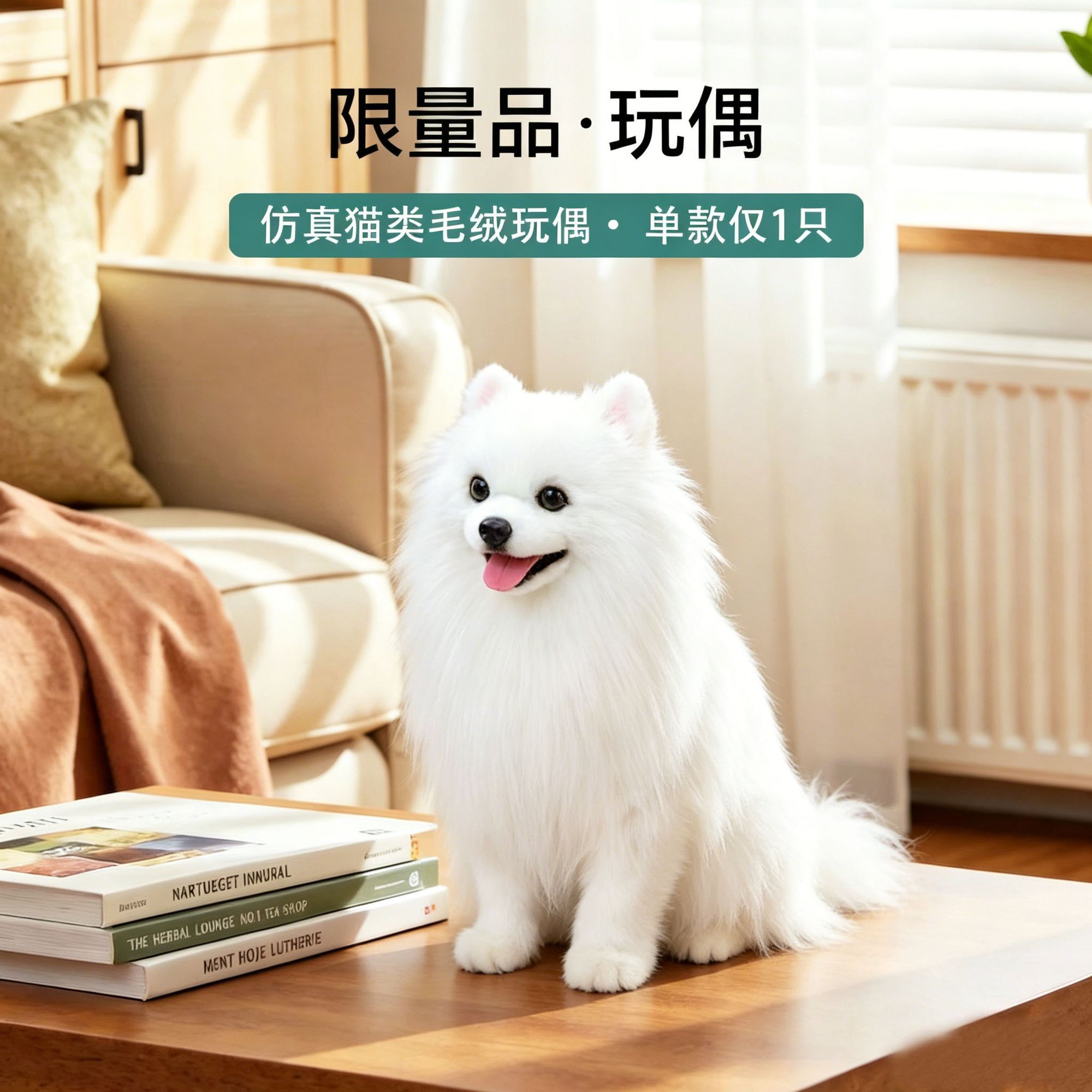 正品仿真博美犬玩偶布偶猫咪公仔毛绒玩具儿童男女孩安抚陪伴礼物