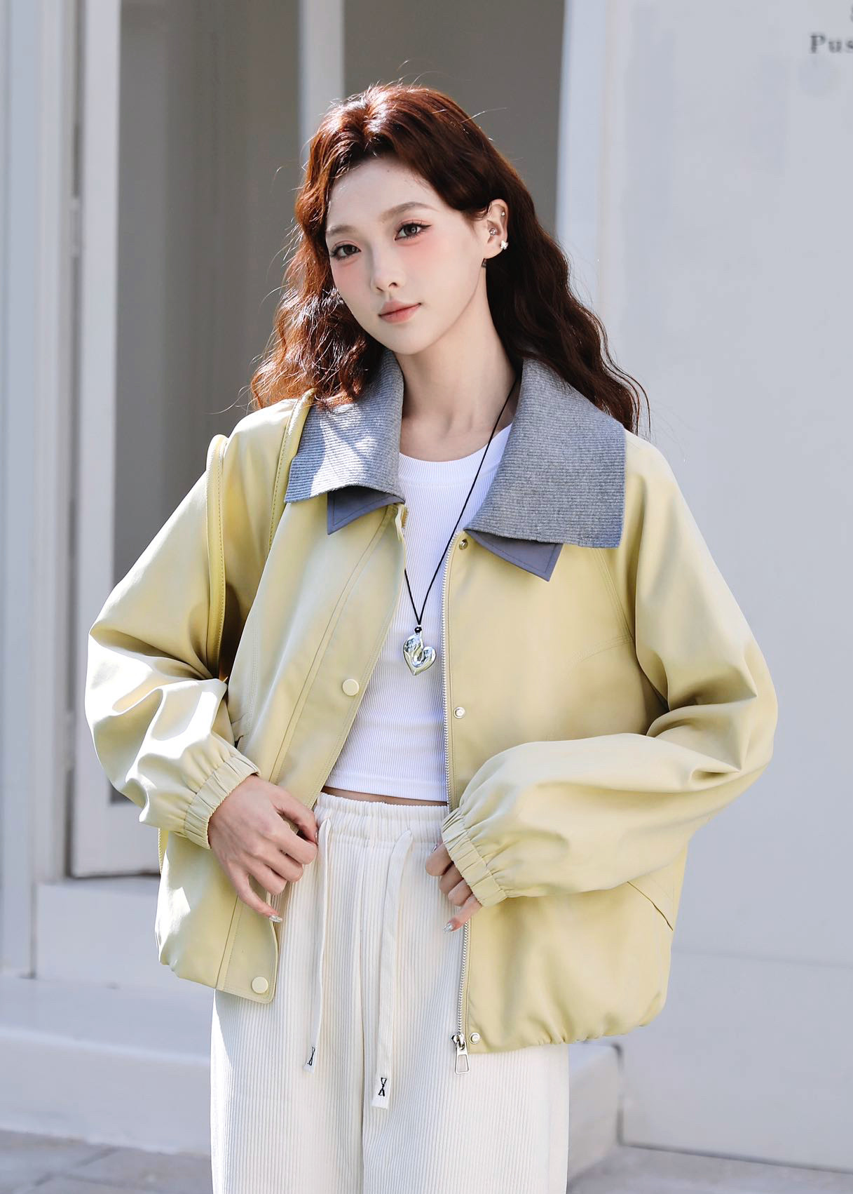 2026春季新款韩系流行百搭休闲桃皮绒夹克拼接翻领外套女