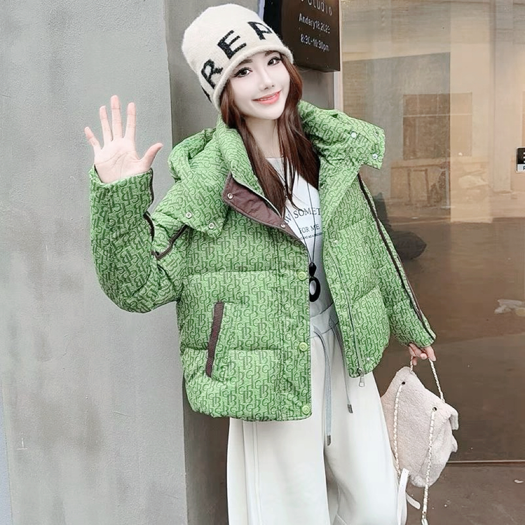 90白鸭绒时尚印花羽绒服女2025冬季新款显瘦加厚保暖百搭连帽外套