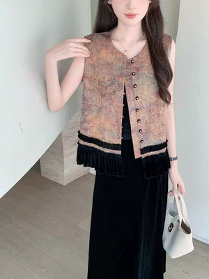 时尚国风香云纱马甲女无袖坎肩背心2025秋新款新中式提花百搭上衣