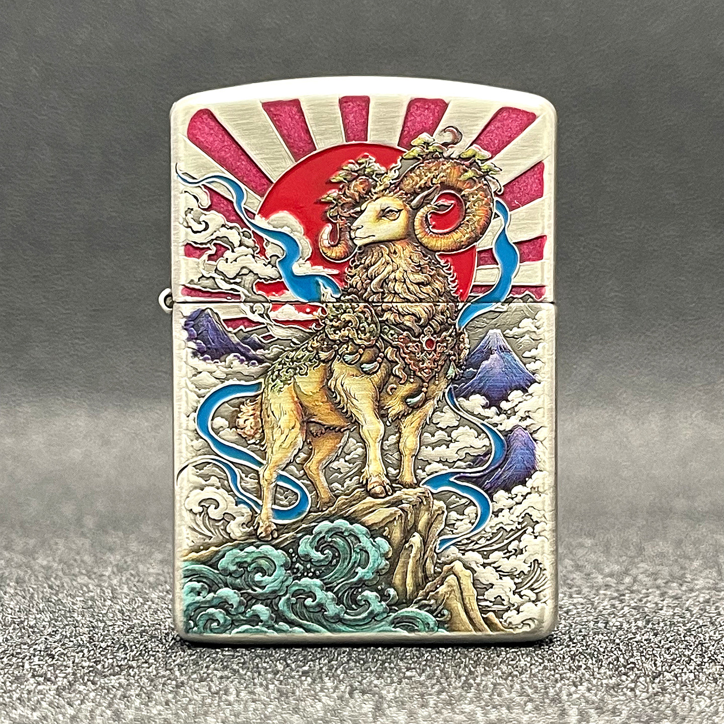 ZIPPO正品之宝打火机 原版盔甲浮雕DIY 162银色白玉神羊 领头羊